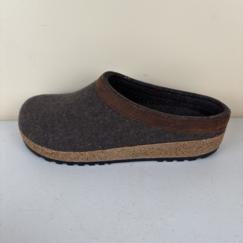 Haflinger Grizzly Wool Clogs Men 10 Women 12 EU 43 Gray w/Brown Leather Trim EUC